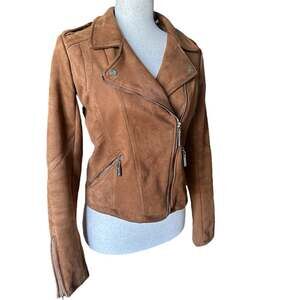 Indigo Saints Faux Suede Coat Moto Jacket Brown Motorcycle Size L